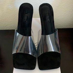 Black 2” heels with plastic front